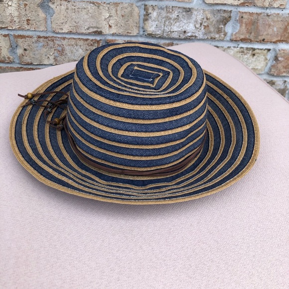 Tropical Trends Navy Tan Stripes Women’s Versatile Hat One Size - Picture 2 of 14